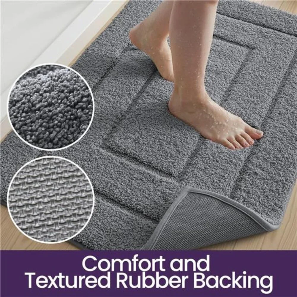 Bathroom Rug Extra Large Non Slip Washable Microfiber Bath Mat Soft Grey